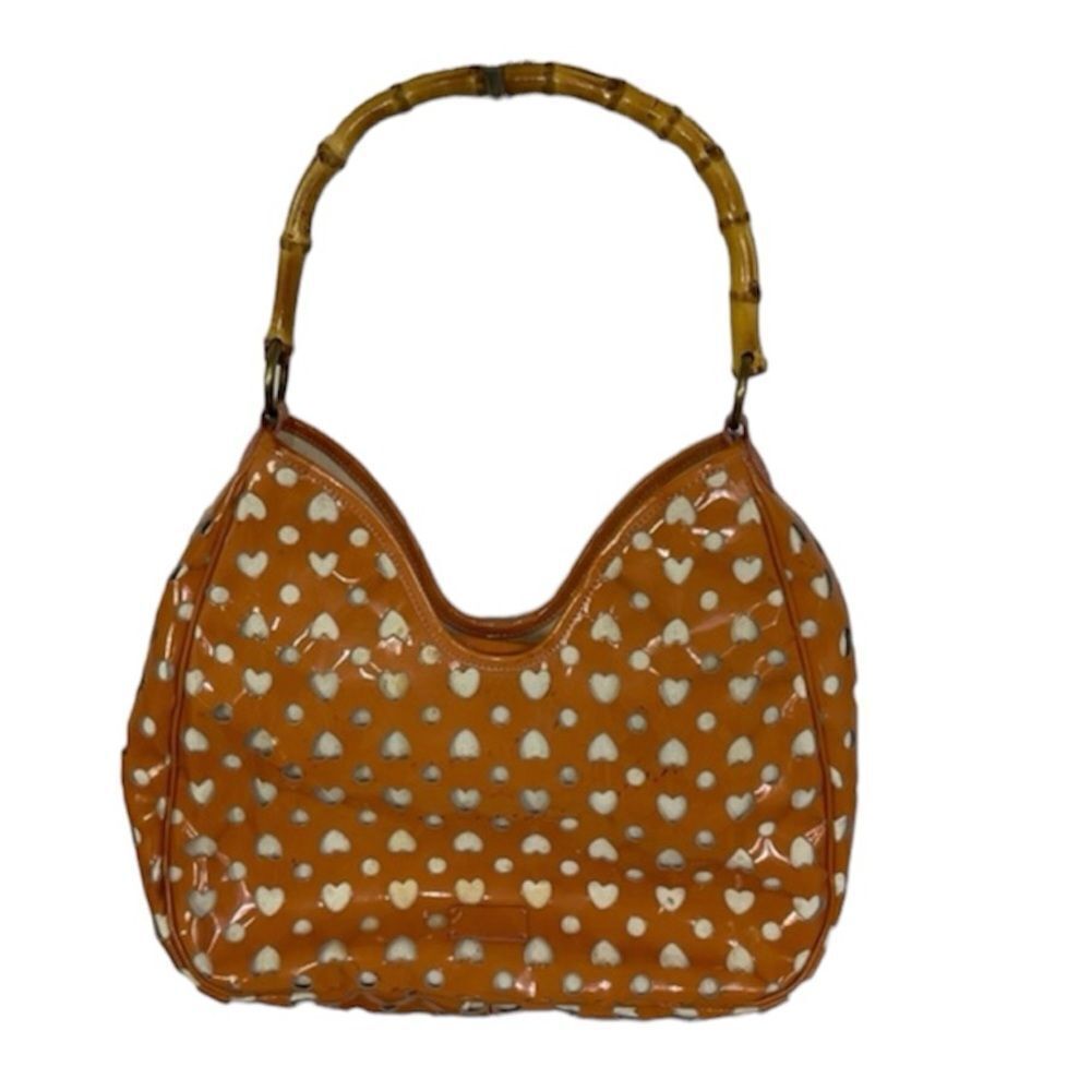 Moschino Cheap and Chic Cut Out Bamboo Handle Apricot Vinyl Shoulder Handbag